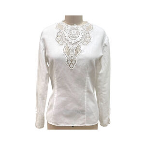 Vintage Irish Linen Blouse Top Womens White Lace Doily Dainty Small